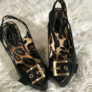 Black and Gold buckle heels - Jessica Simpson